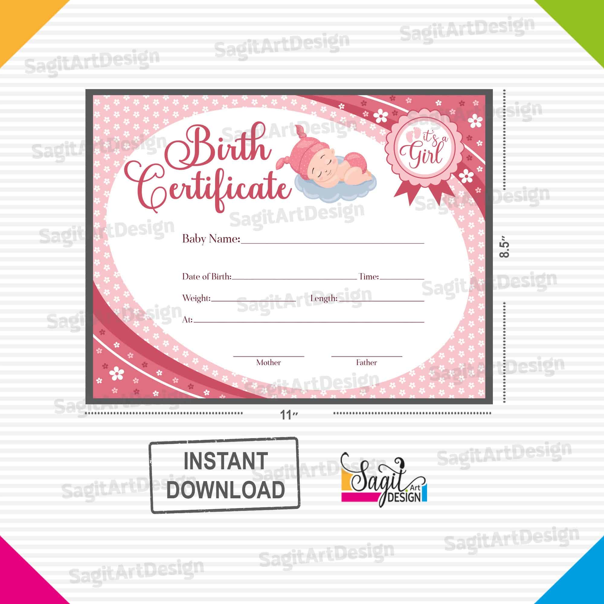 Baby Girl Birth Certificate Printable Newborn Certificate