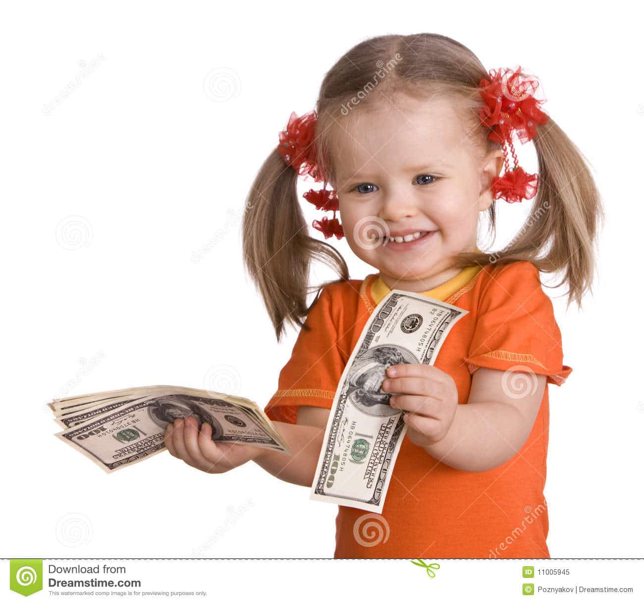 Baby Girl with Money Dollar Banknote. Stock Image