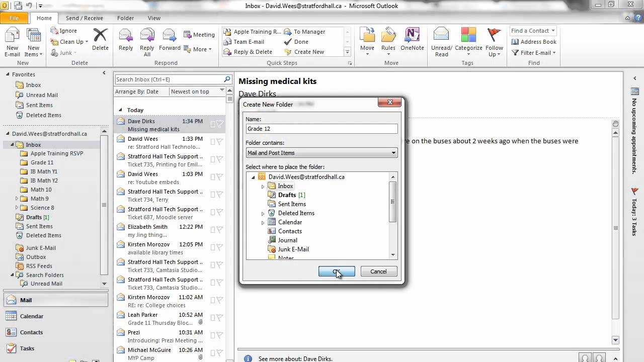 Creating Inbox Folders in Outlook 2010