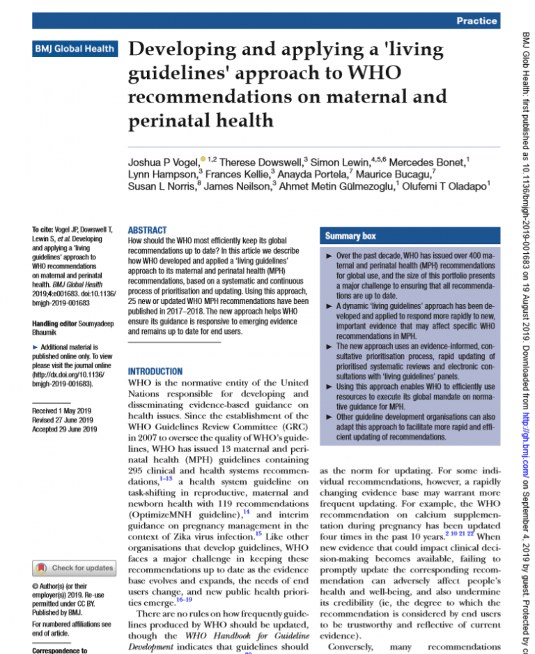 Developing and applying a living guidelines approach to WHO ...