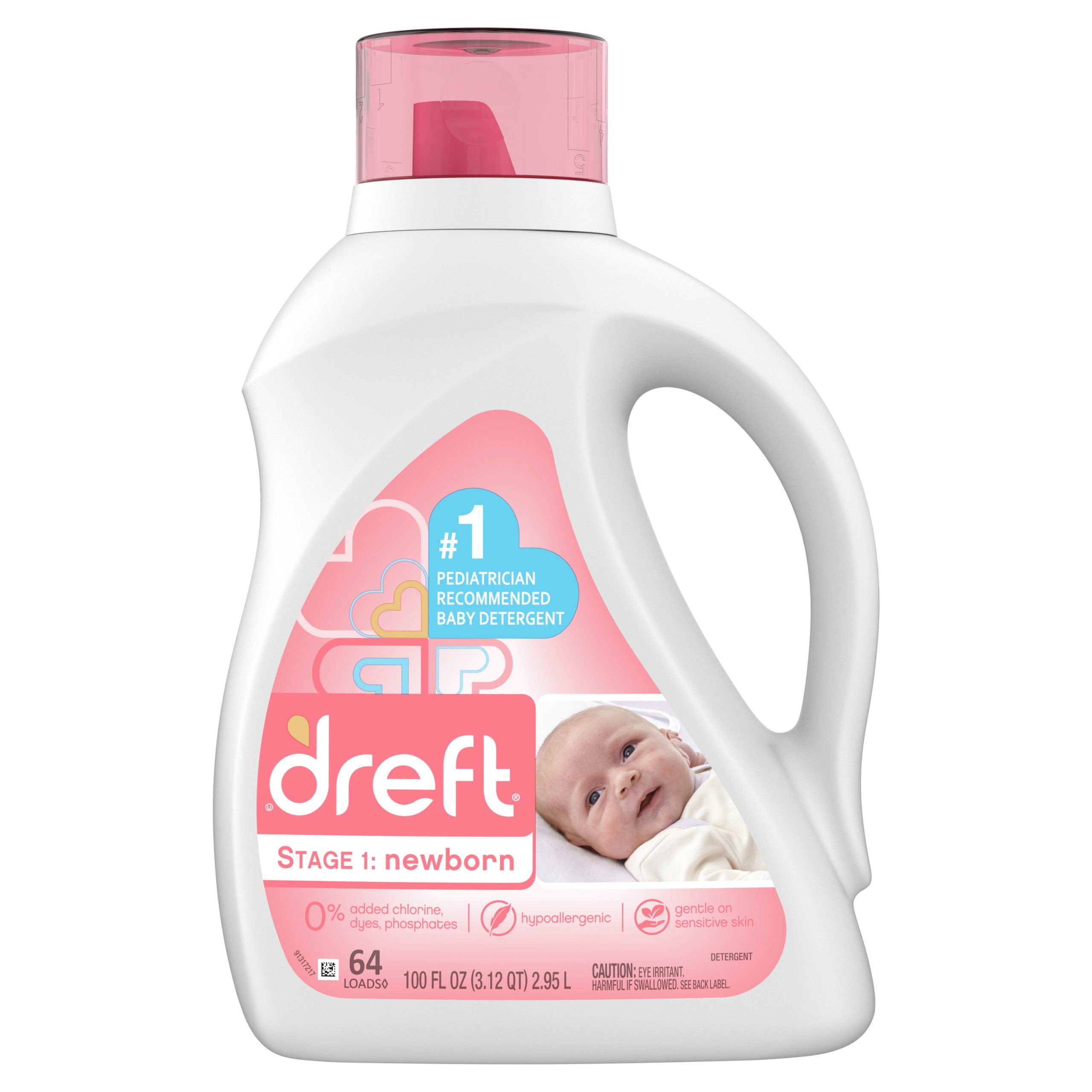 Dreft Newborn 64 Loads Baby Liquid Laundry Detergent, 100 fl oz ...
