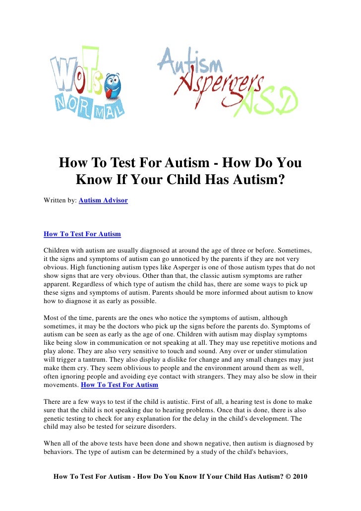 How to test for autism how do you know if your child has ...