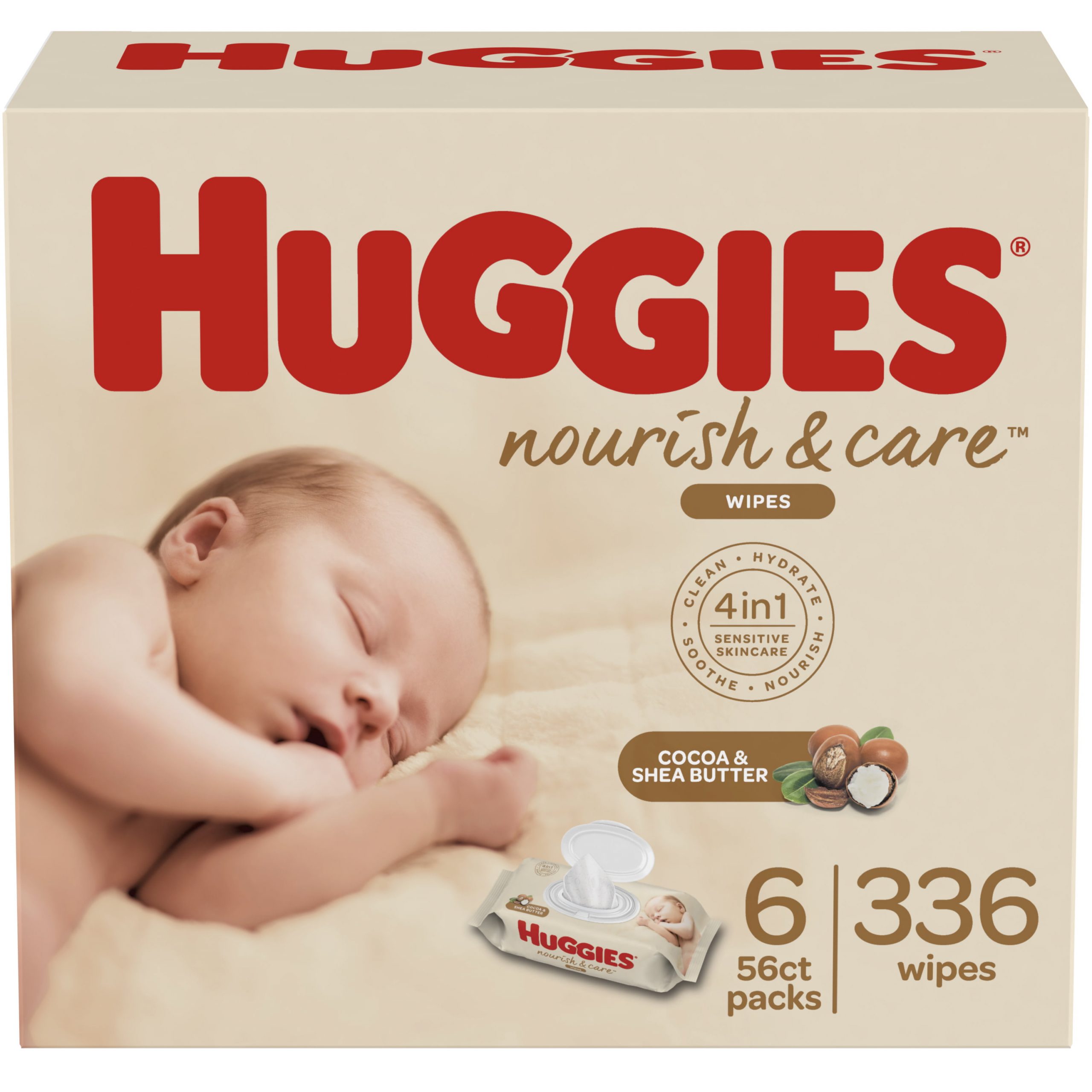 Huggies Nourish &  Care Scented Baby Wipes, 6 Flip