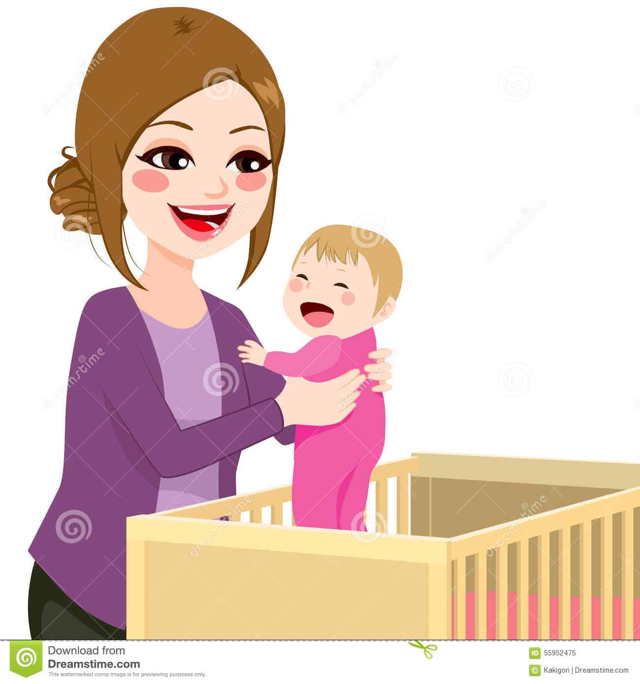 Mom Picking Baby From Crib Stock Vector