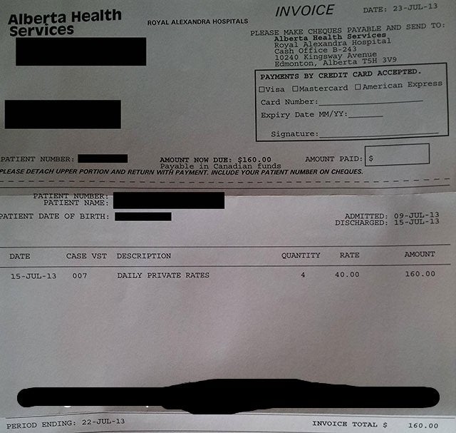 Outrageous hospital bill for having a baby in Canada. : pics