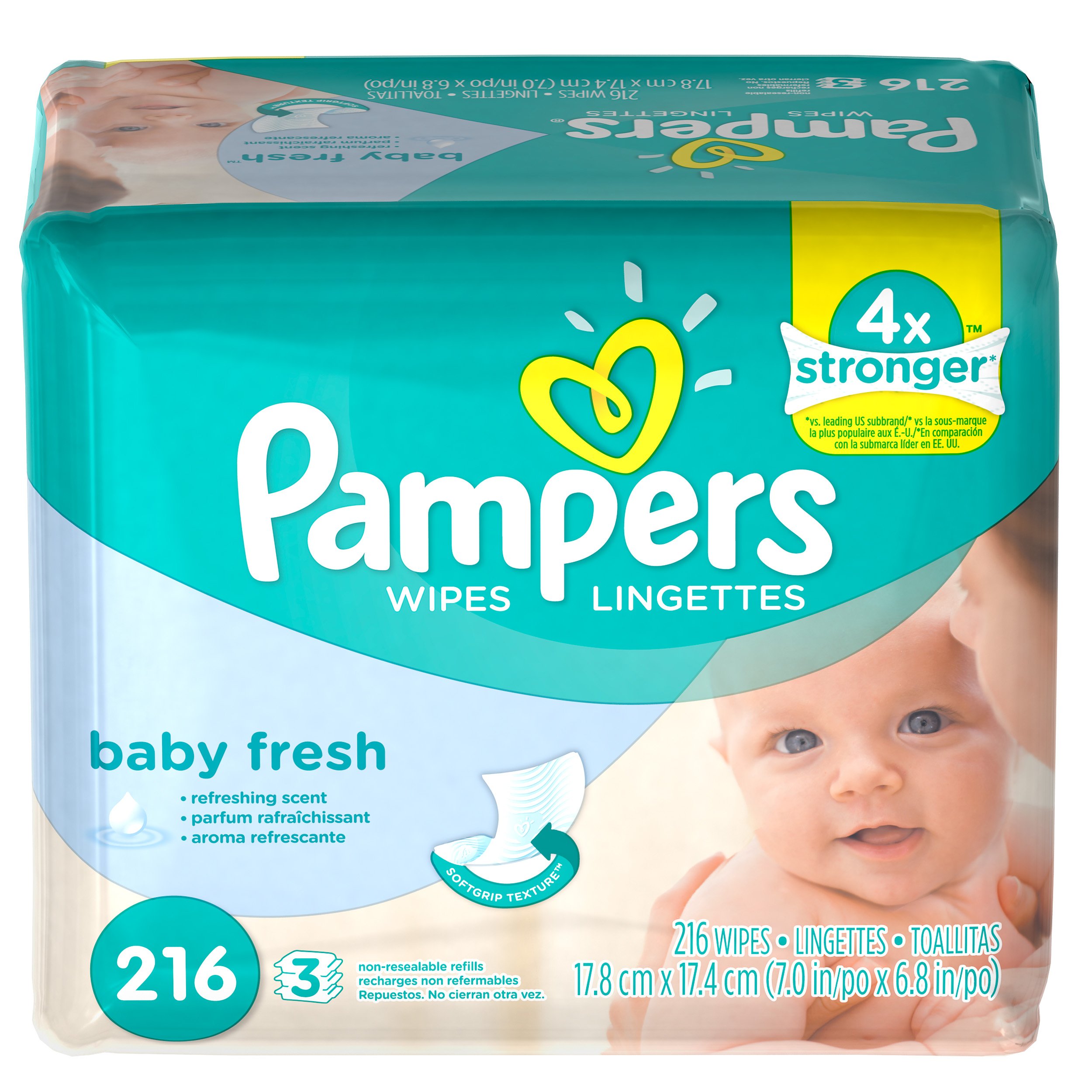 Pampers Baby Wipes Baby Fresh 3 Refill Packs, 216 Total ...