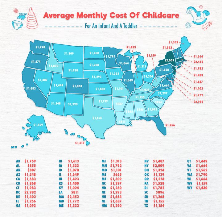 These Maps Show The Average Cost Of Childcare In Each State