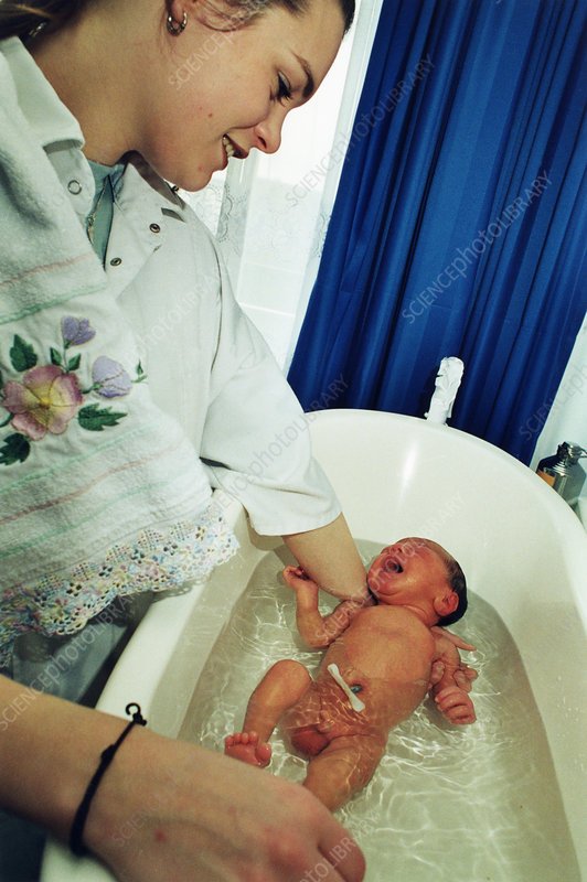 Washing newborn baby boy